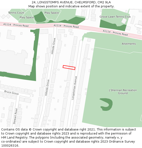 24, LONGSTOMPS AVENUE, CHELMSFORD, CM2 9LA: Location map and indicative extent of plot