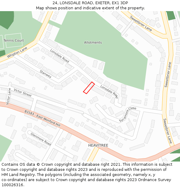 24, LONSDALE ROAD, EXETER, EX1 3DP: Location map and indicative extent of plot