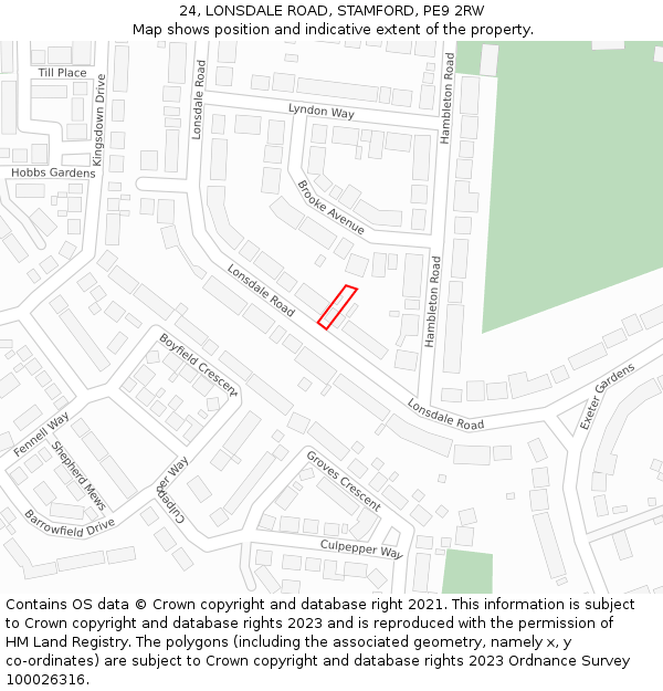 24, LONSDALE ROAD, STAMFORD, PE9 2RW: Location map and indicative extent of plot
