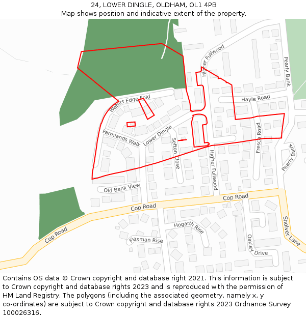 24, LOWER DINGLE, OLDHAM, OL1 4PB: Location map and indicative extent of plot