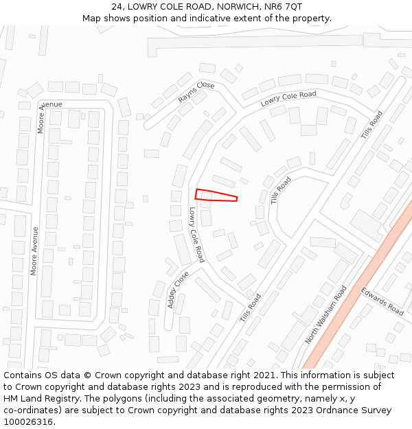 24, LOWRY COLE ROAD, NORWICH, NR6 7QT: Location map and indicative extent of plot