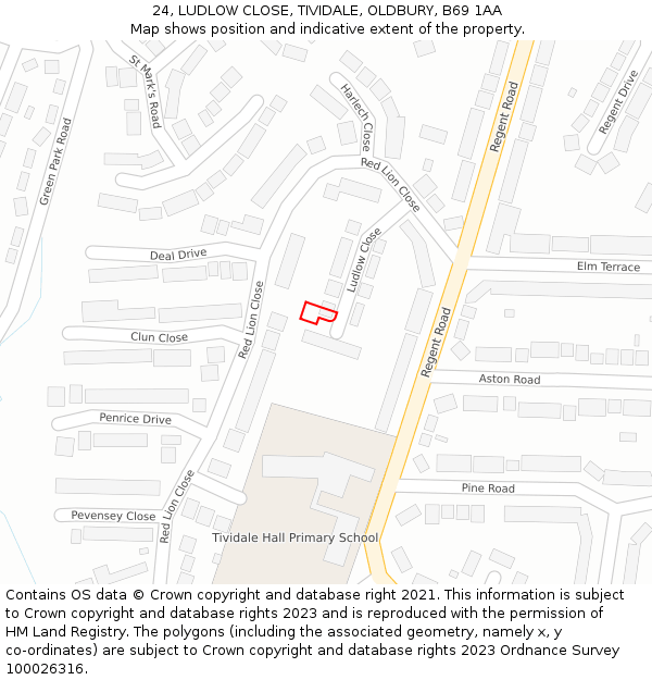 24, LUDLOW CLOSE, TIVIDALE, OLDBURY, B69 1AA: Location map and indicative extent of plot
