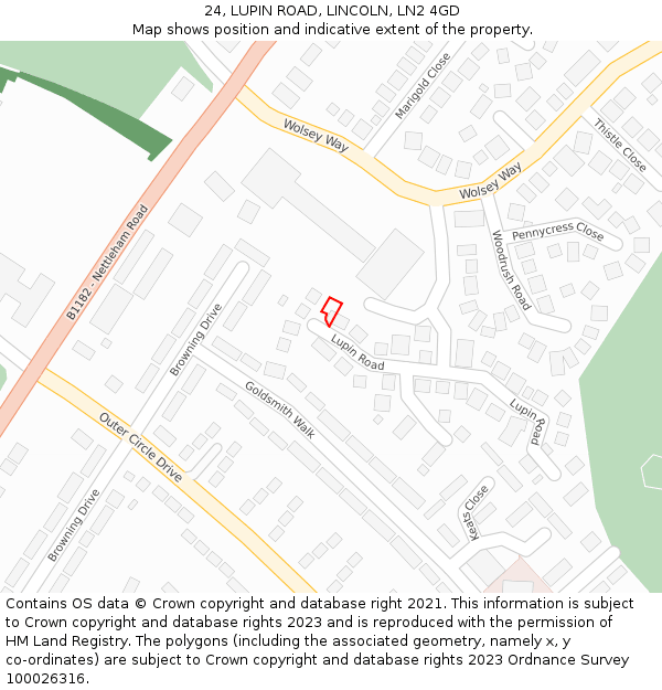 24, LUPIN ROAD, LINCOLN, LN2 4GD: Location map and indicative extent of plot