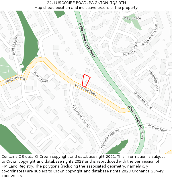 24, LUSCOMBE ROAD, PAIGNTON, TQ3 3TN: Location map and indicative extent of plot