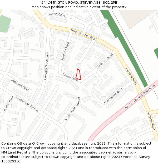 24, LYMINGTON ROAD, STEVENAGE, SG1 2PE: Location map and indicative extent of plot