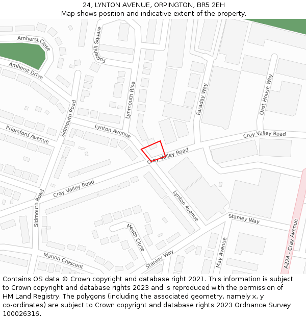 24, LYNTON AVENUE, ORPINGTON, BR5 2EH: Location map and indicative extent of plot