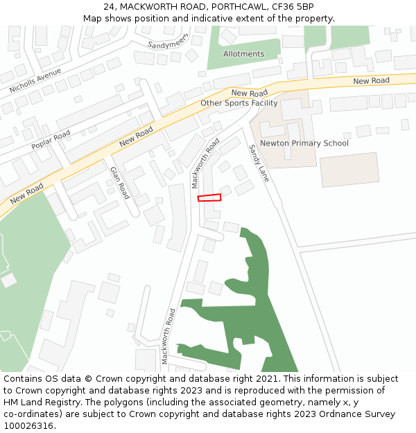 24, MACKWORTH ROAD, PORTHCAWL, CF36 5BP: Location map and indicative extent of plot