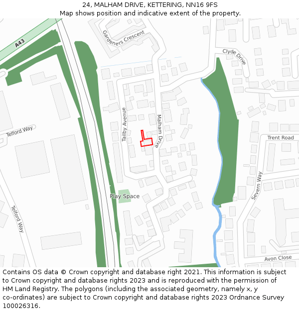 24, MALHAM DRIVE, KETTERING, NN16 9FS: Location map and indicative extent of plot