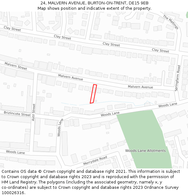 24, MALVERN AVENUE, BURTON-ON-TRENT, DE15 9EB: Location map and indicative extent of plot