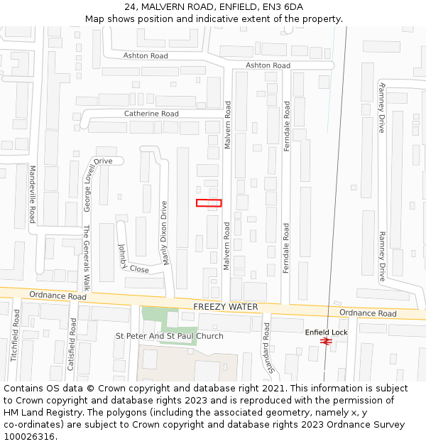 24, MALVERN ROAD, ENFIELD, EN3 6DA: Location map and indicative extent of plot
