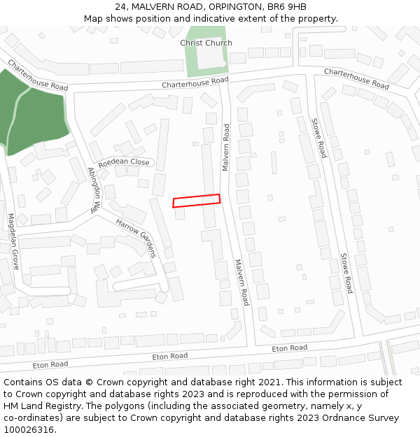24, MALVERN ROAD, ORPINGTON, BR6 9HB: Location map and indicative extent of plot