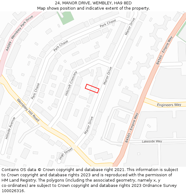 24, MANOR DRIVE, WEMBLEY, HA9 8ED: Location map and indicative extent of plot