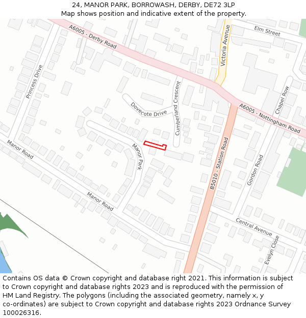 24, MANOR PARK, BORROWASH, DERBY, DE72 3LP: Location map and indicative extent of plot