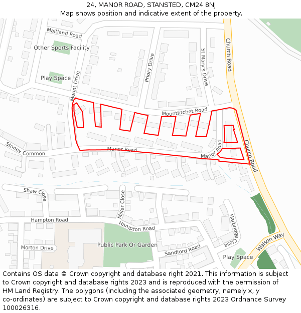 24, MANOR ROAD, STANSTED, CM24 8NJ: Location map and indicative extent of plot