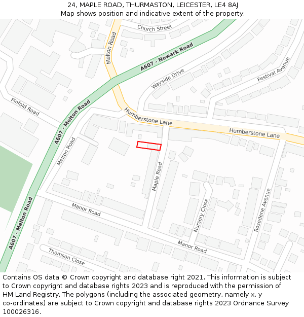 24, MAPLE ROAD, THURMASTON, LEICESTER, LE4 8AJ: Location map and indicative extent of plot