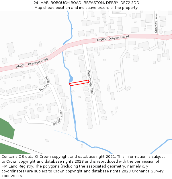 24, MARLBOROUGH ROAD, BREASTON, DERBY, DE72 3DD: Location map and indicative extent of plot