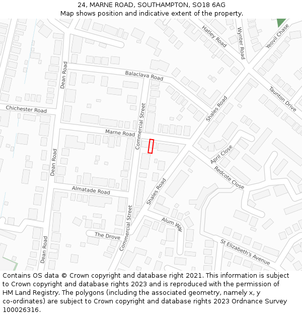 24, MARNE ROAD, SOUTHAMPTON, SO18 6AG: Location map and indicative extent of plot
