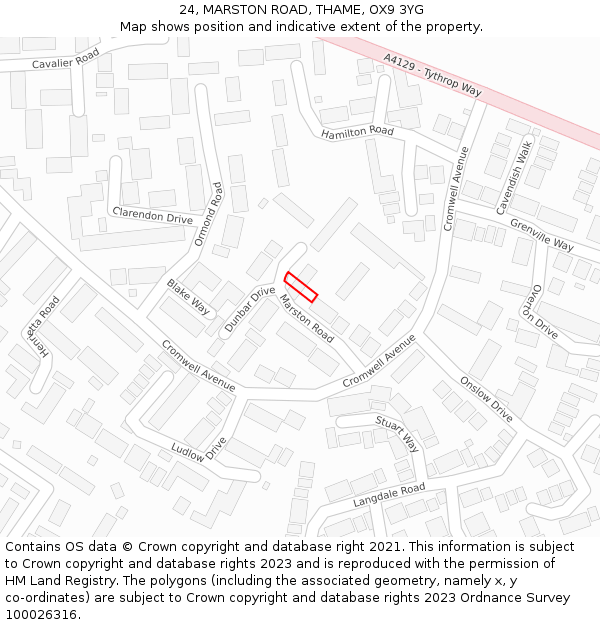 24, MARSTON ROAD, THAME, OX9 3YG: Location map and indicative extent of plot