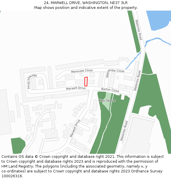 24, MARWELL DRIVE, WASHINGTON, NE37 3LR: Location map and indicative extent of plot