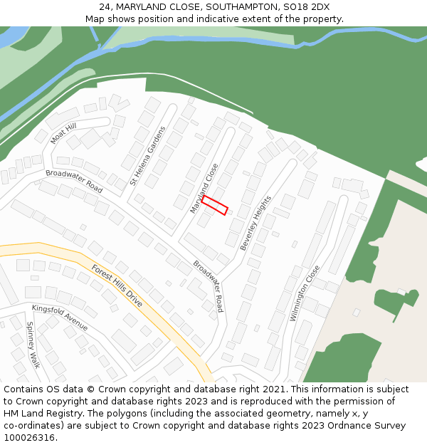 24, MARYLAND CLOSE, SOUTHAMPTON, SO18 2DX: Location map and indicative extent of plot