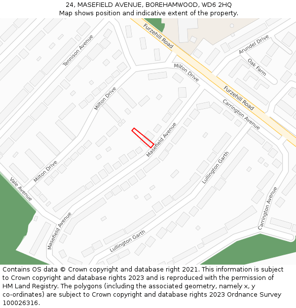 24, MASEFIELD AVENUE, BOREHAMWOOD, WD6 2HQ: Location map and indicative extent of plot