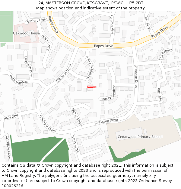 24, MASTERSON GROVE, KESGRAVE, IPSWICH, IP5 2DT: Location map and indicative extent of plot