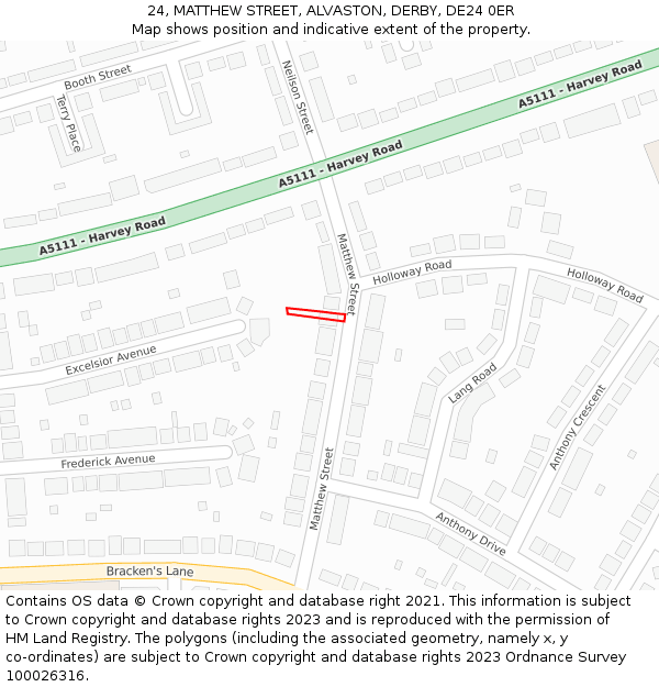 24, MATTHEW STREET, ALVASTON, DERBY, DE24 0ER: Location map and indicative extent of plot