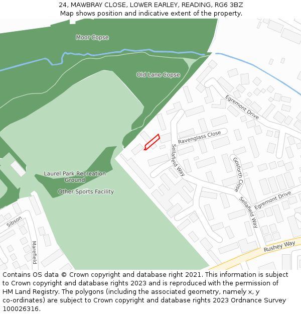24, MAWBRAY CLOSE, LOWER EARLEY, READING, RG6 3BZ: Location map and indicative extent of plot