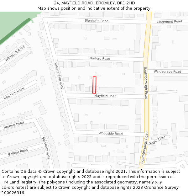 24, MAYFIELD ROAD, BROMLEY, BR1 2HD: Location map and indicative extent of plot