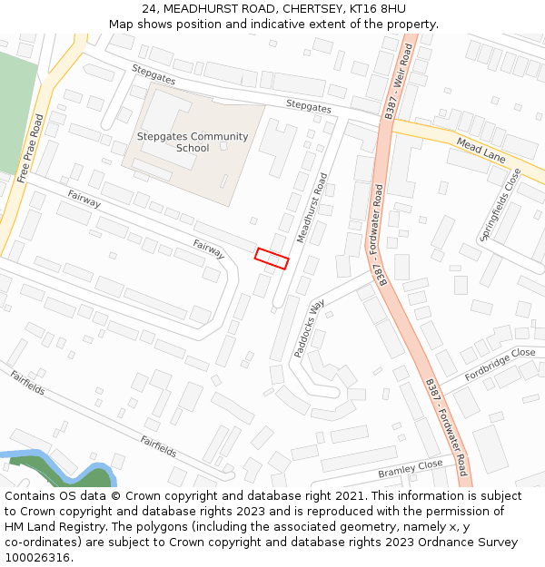 24, MEADHURST ROAD, CHERTSEY, KT16 8HU: Location map and indicative extent of plot