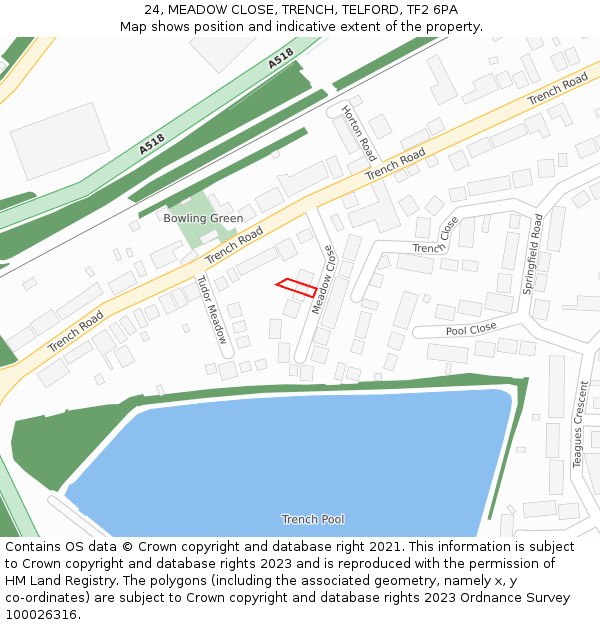 24, MEADOW CLOSE, TRENCH, TELFORD, TF2 6PA: Location map and indicative extent of plot