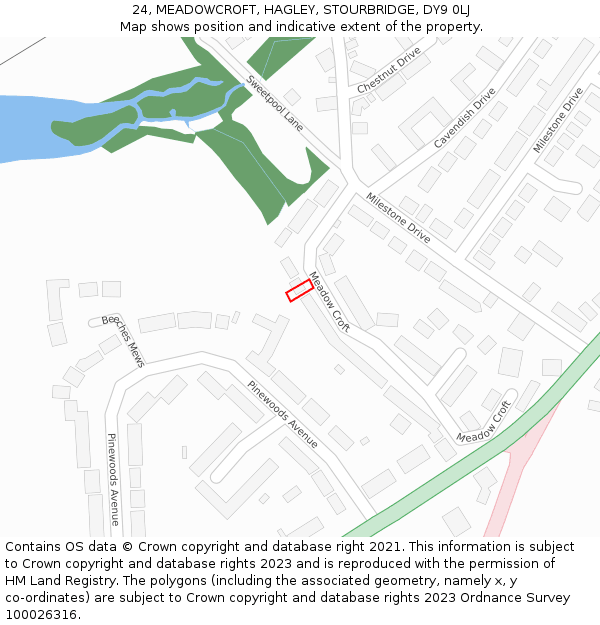 24, MEADOWCROFT, HAGLEY, STOURBRIDGE, DY9 0LJ: Location map and indicative extent of plot