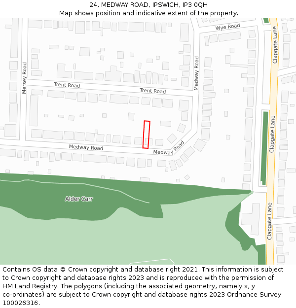 24, MEDWAY ROAD, IPSWICH, IP3 0QH: Location map and indicative extent of plot
