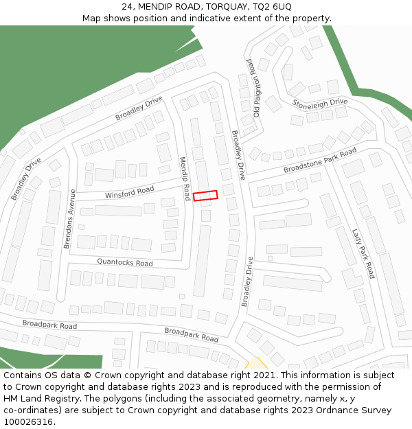 24, MENDIP ROAD, TORQUAY, TQ2 6UQ: Location map and indicative extent of plot