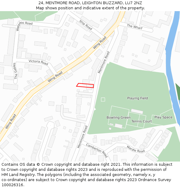 24, MENTMORE ROAD, LEIGHTON BUZZARD, LU7 2NZ: Location map and indicative extent of plot