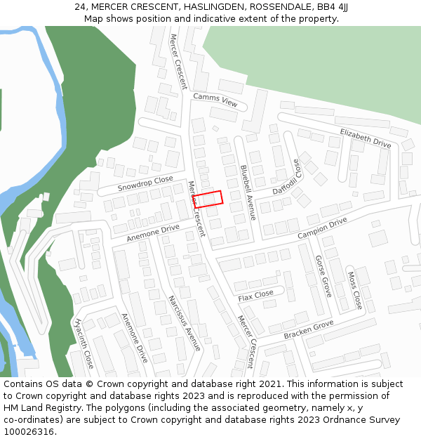 24, MERCER CRESCENT, HASLINGDEN, ROSSENDALE, BB4 4JJ: Location map and indicative extent of plot