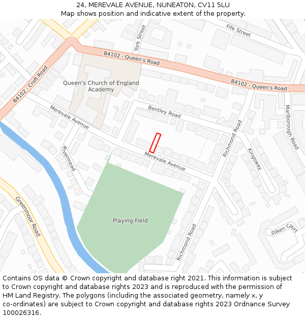 24, MEREVALE AVENUE, NUNEATON, CV11 5LU: Location map and indicative extent of plot