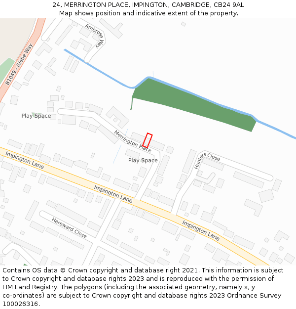 24, MERRINGTON PLACE, IMPINGTON, CAMBRIDGE, CB24 9AL: Location map and indicative extent of plot