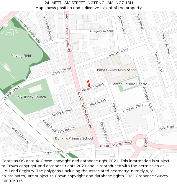 24, METTHAM STREET, NOTTINGHAM, NG7 1SH: Location map and indicative extent of plot