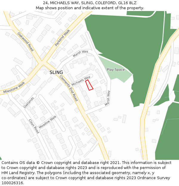 24, MICHAELS WAY, SLING, COLEFORD, GL16 8LZ: Location map and indicative extent of plot
