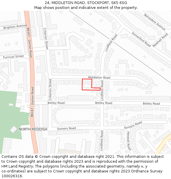 24, MIDDLETON ROAD, STOCKPORT, SK5 6SG: Location map and indicative extent of plot