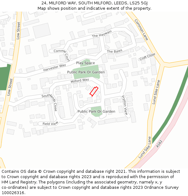 24, MILFORD WAY, SOUTH MILFORD, LEEDS, LS25 5GJ: Location map and indicative extent of plot