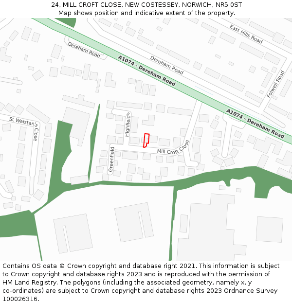 24, MILL CROFT CLOSE, NEW COSTESSEY, NORWICH, NR5 0ST: Location map and indicative extent of plot