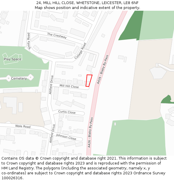 24, MILL HILL CLOSE, WHETSTONE, LEICESTER, LE8 6NF: Location map and indicative extent of plot