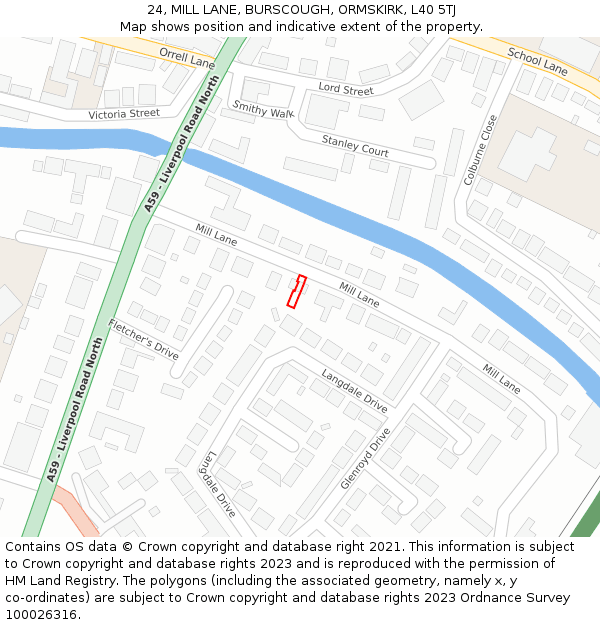 24, MILL LANE, BURSCOUGH, ORMSKIRK, L40 5TJ: Location map and indicative extent of plot