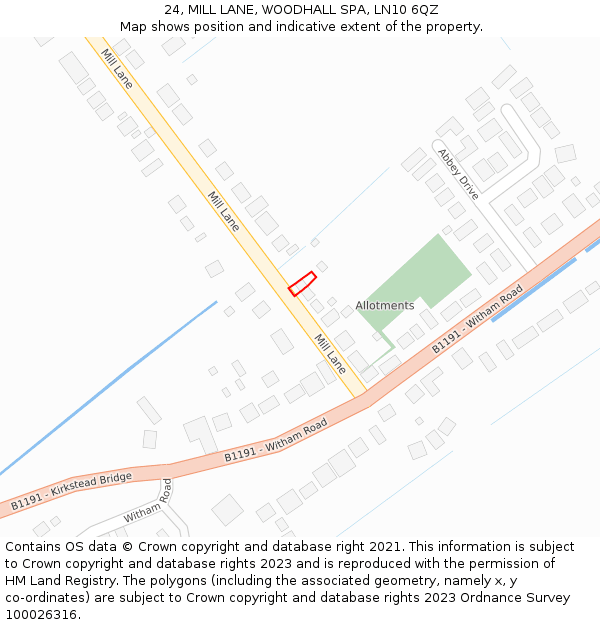 24, MILL LANE, WOODHALL SPA, LN10 6QZ: Location map and indicative extent of plot