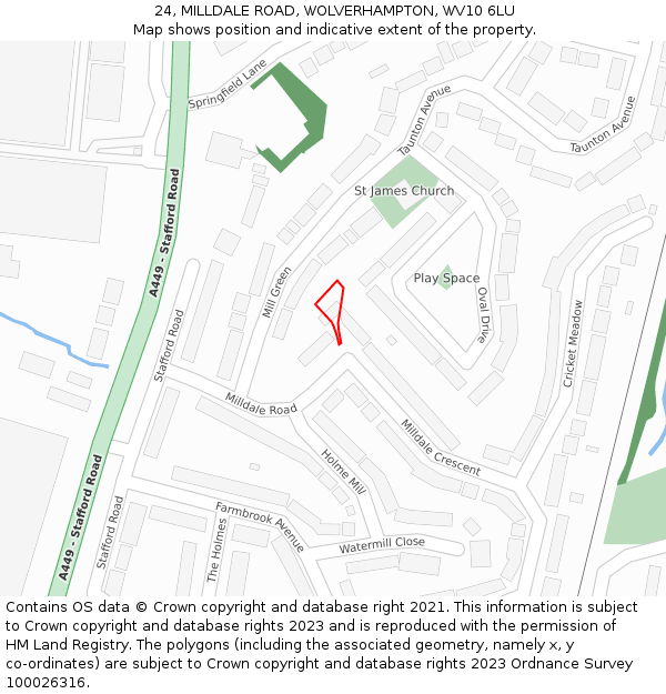 24, MILLDALE ROAD, WOLVERHAMPTON, WV10 6LU: Location map and indicative extent of plot