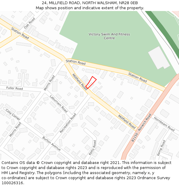 24, MILLFIELD ROAD, NORTH WALSHAM, NR28 0EB: Location map and indicative extent of plot