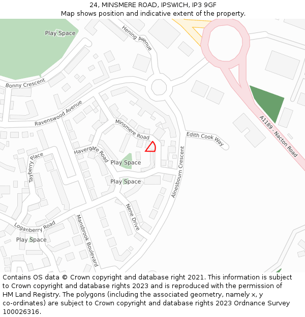 24, MINSMERE ROAD, IPSWICH, IP3 9GF: Location map and indicative extent of plot