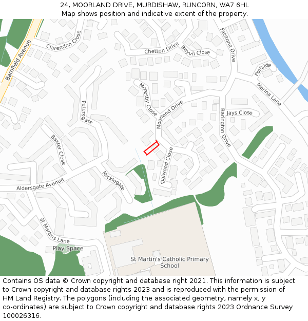24, MOORLAND DRIVE, MURDISHAW, RUNCORN, WA7 6HL: Location map and indicative extent of plot